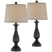 Regency Hill Ben Rustic Farmhouse Table Lamps 25 High Set of 2 Dark Bronze Metal Beige Linen Drum Shade for Bedroom Living Room Bedside Nightstand
