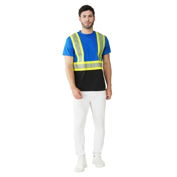 Hi Vis T-Shirt - Safety Shirt, ASNI Class 3 Segmented Reflective Safety T-Shirt-6685R-Blk-Ryl-2XL