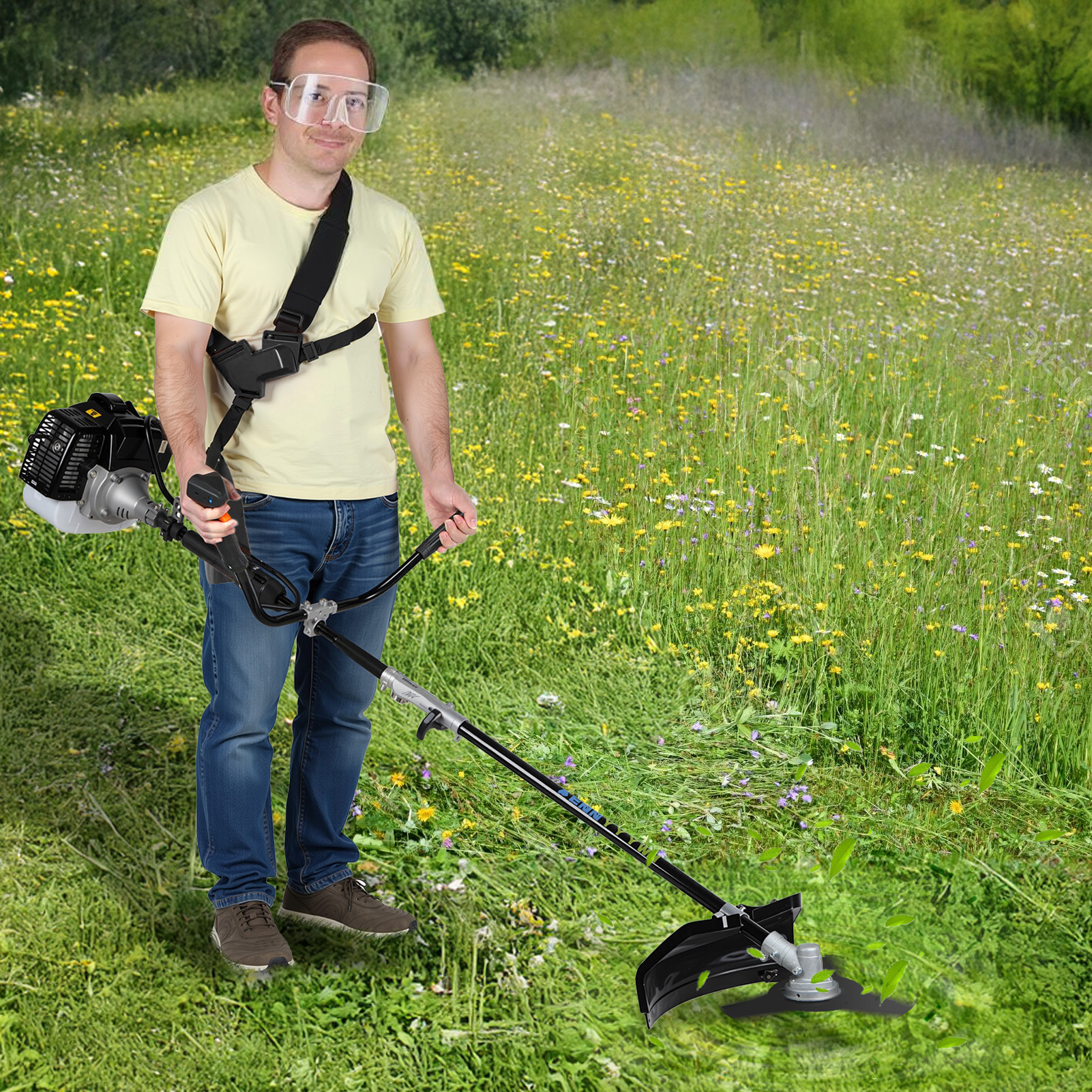 52CC 2-Stroke Gas Powered Lawn Mower with Ergonomic Handle, Powerful Engine Weed Trimmer Lawn Mower, Gas Powered Hedge Trimmer, Weed Eater