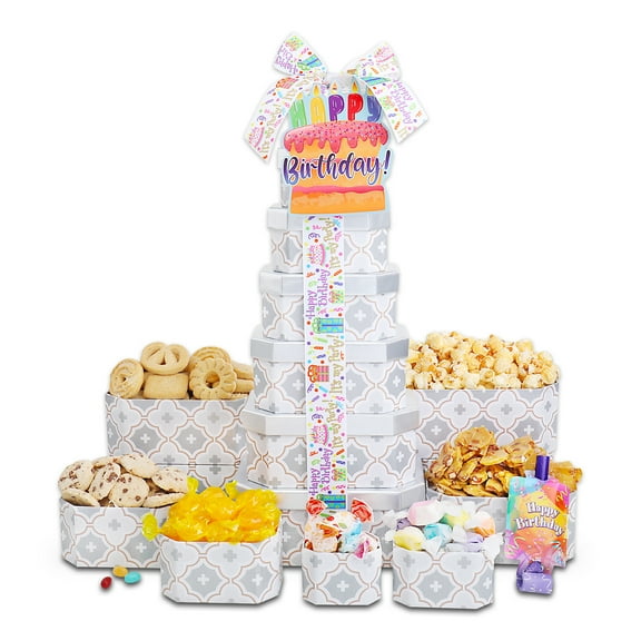 Alder Creek Gift Baskets Birthday Celebrations 7 High Tower (8 Items per Gift)