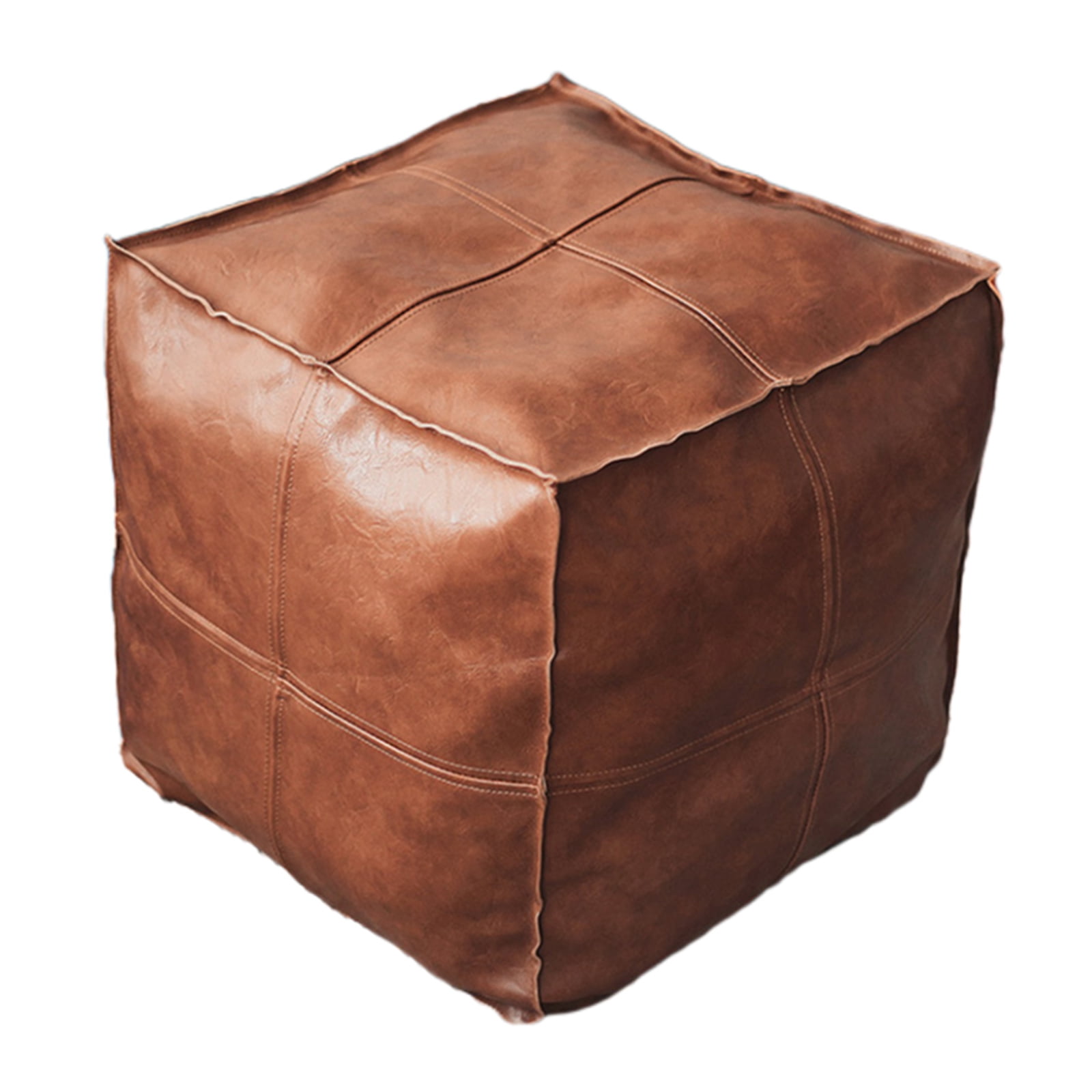 Pouf Moroccan Hassock Pooff Leather Pouff Ottoman Footstool MED Black/ Orange 