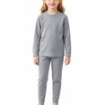 thumbnail image 2 of TIREOW Girls and Boys Thermal Underwear 2 Piece Set Solid Color Crewneck Long Sleeve Top and Matching Pants Loungewear Sleepwear Set, 2 of 5