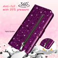 thumbnail image 4 of Dteck Case For Apple iPhone 11 Pro (5.8 inches) ,Magnetic Leather Bling Glitter Card Holder Wallet Case Kickstand Strap Full Protective Phone Shockproof Rubber Cover ,Purple, 4 of 4