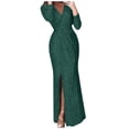 thumbnail image 1 of Vestido de cóctel Prolriy para mujer, vestido formal y de noche, manga corta, cuello en V, para fiesta, club, vestido cruzado, vestidos de fiesta para mujer, vestido de Nochevieja 2024, verde, XL, 1 of 2