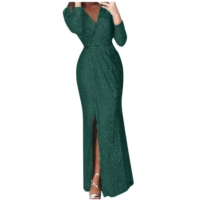 Vestido de cóctel Prolriy para mujer, vestido formal y de noche, manga corta, cuello en V, para fiesta, club, vestido cruzado, vestidos de fiesta para mujer, vestido de Nochevieja 2024, verde, XL