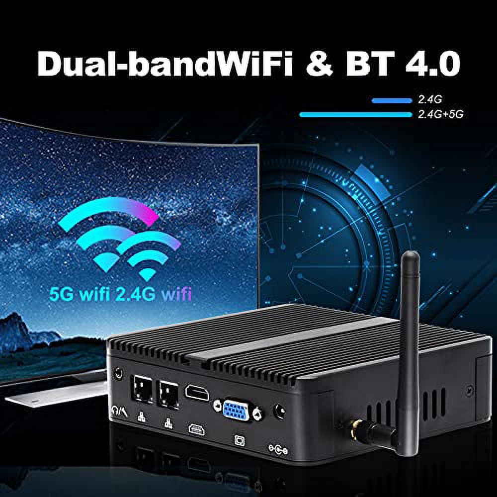 WEIDIAN Fanless PC Dual NIC, Mini Desktop Computer with Windows 10