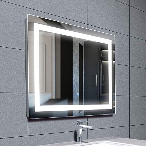 Mecor Led Lighted Bathroom Mirror Silvered Wall Mounted With Touch On Anti Fog And Ip44 Waterproof Hanging Rectangle Vertical 28 X36 Com Mecor Led Lighted Bathroom Mirror, Fog Free Bathroom Mirror With Light