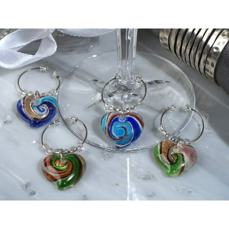 Heart Package Murano Art Deco Collection Heart Design Wine Charms - Set of 4, Package Contains: 1 By Cassiani ()