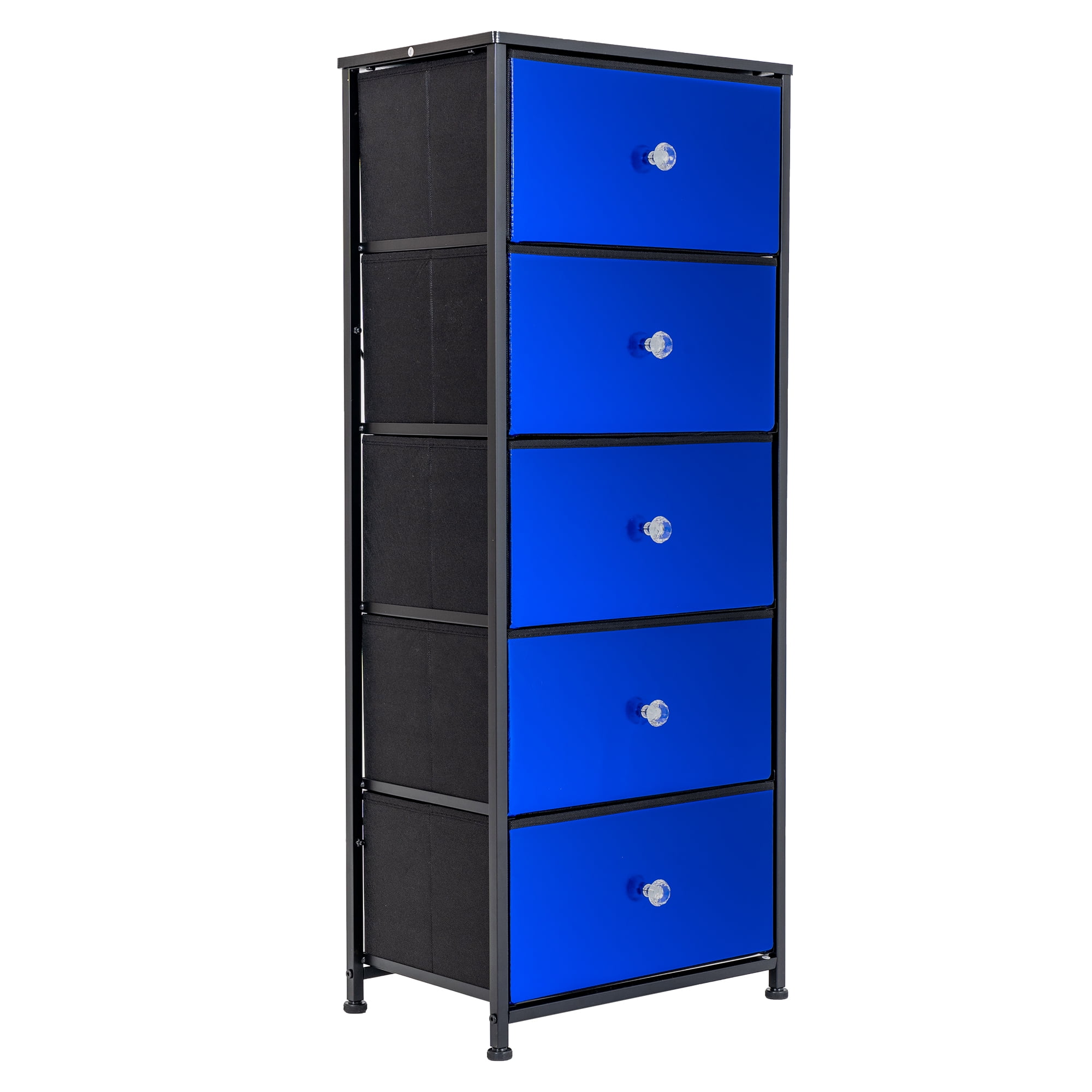 Vertical Dresser Storage Tower Sturdy Steel Frame Wooden Top Easy Pull Fabric Bins Dedroom