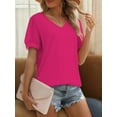 thumbnail image 4 of Womens Summer Tops Short Sleeve V Neck T Shirts Swiss Dot Puff Sleeve Tops Loose Casual Tshirts, 4 of 5