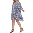 thumbnail image 2 of HDE Womens UPF 30+ Short Kaftan Cover Up Oversize Plus Size Swimsuit Shirt Dress Navy Damask, 2 of 5