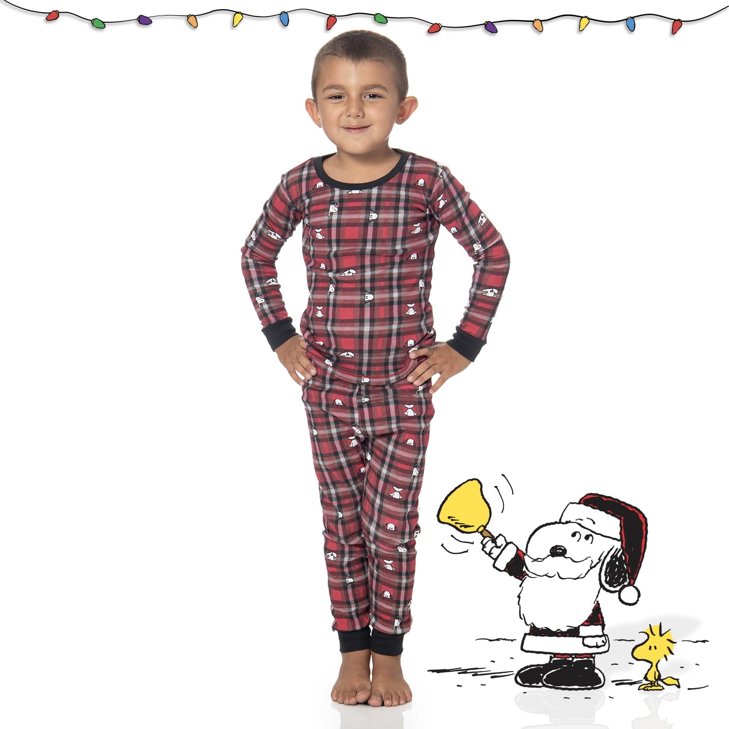 PEANUTS Toddler Boys Girls Snoopy Family Matching Pajamas Sleepwear 2-Piece Sets for Christmas with Woodstock Charlie Brown Linus (Red Plaid, 2T)