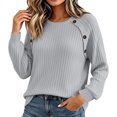 thumbnail image 2 of Xdegoge Womens Crewneck Ribbed Sweater Long Sleeve Pullover Tops with Button Shoulder Details Casual Fall Winter Knit Elegant Basic Fitted Knitwear, 2 of 7