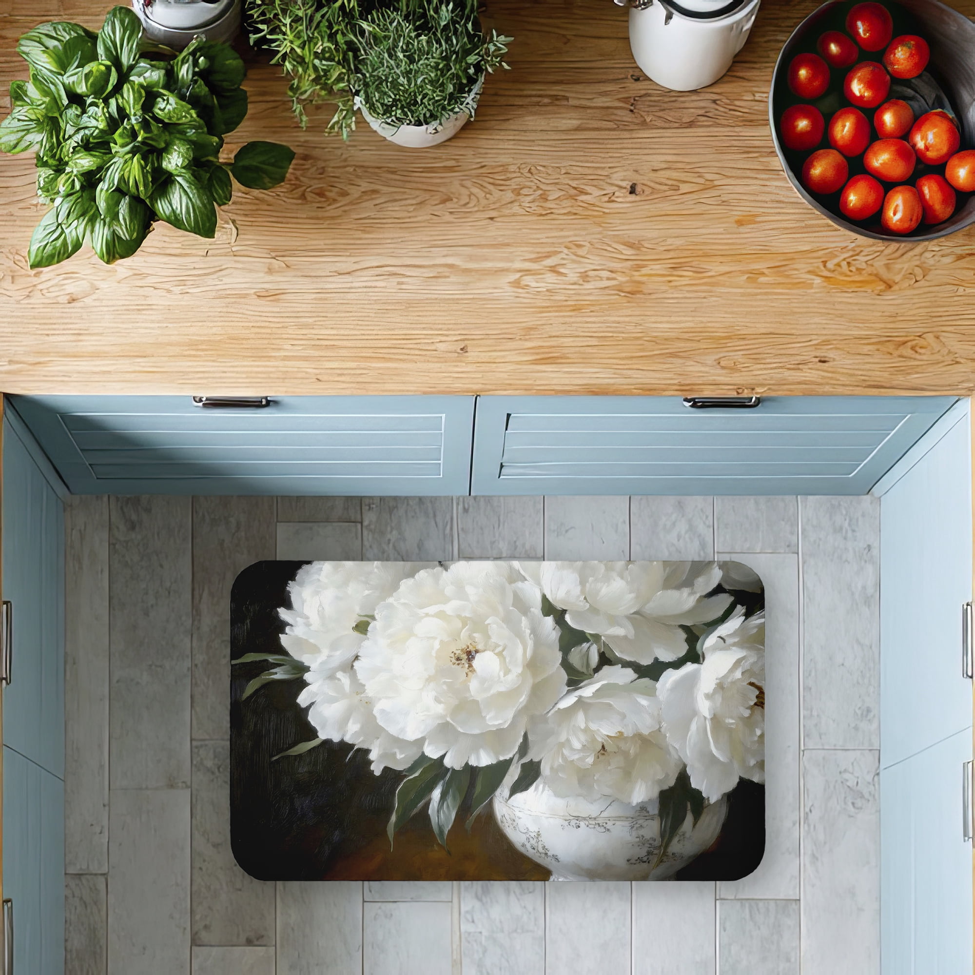 Stupell Industries White Flowers in China Vase Printed Anti-Fatigue Floor Mat, design by Petals Prints Design
