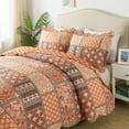thumbnail image 4 of HoneiLife Quilts Queen Size - 3 Piece Microfiber Quilt set Reversible Bedspreads Patchwork Coverlets Floral Bedding Set All Season, Orange, 4 of 7