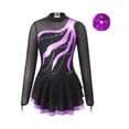 thumbnail image 3 of Doomiva Kids Girl's Sparkly Long Sleeve Figure Ice Skating Dance Dress Gymnastics Skirted Leotard Dress and Hair Band Set Purple 8, 3 of 5