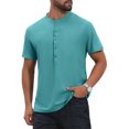 thumbnail image 5 of INSPIRE CHIC Men's Henley Shirt Breathable Short Sleeve Button Down T-Shirts M Light Blue, 5 of 6
