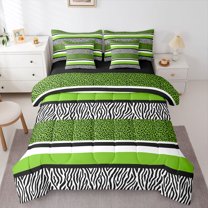Castle Fairy Leopard Zebra Print Bedding Comforter Set,Abstract Stripes Full Bedding Set