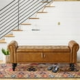 thumbnail image 6 of Furniliving Storage Ottoman Bench with Arms Button Tufted End of Bed Bench Large Storage Bench for Bedroom, Entryway, YellowBrown, 6 of 11