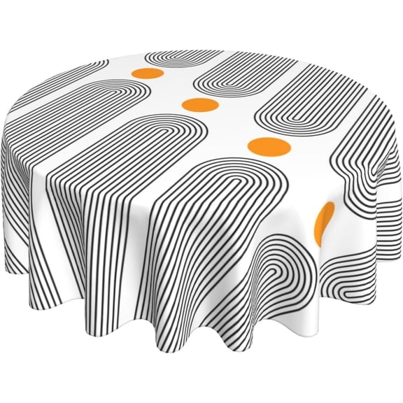 Odenmar 70 inch Round Tablecloth, Featuring Black White Abstract Line Pattern, Made from Polyester Fabric for Dining Kitchen Home Decor