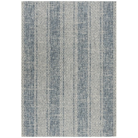 SAFAVIEH Courtyard Robert Striped Indoor/Outdoor Area Rug, Light Grey/Blue, 4' x 5'7"