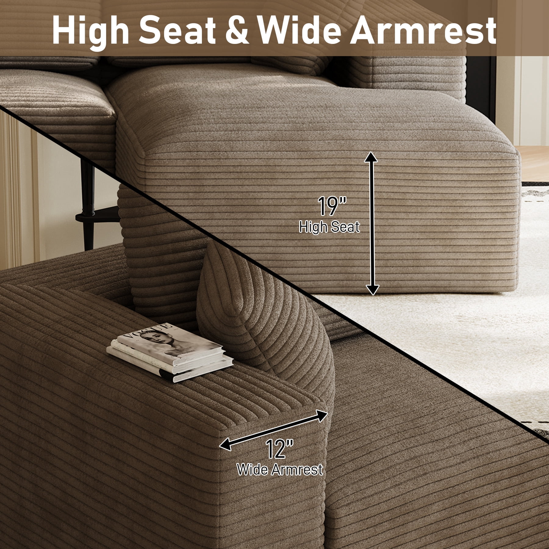 Wiilayok 109" Cloud Sectional Couch with L-Shape Chaise,Modern Modular Sofa with Deep Seat, Comfy Boneless Upholstered Couches for Living Room Bedroom,Light Brown