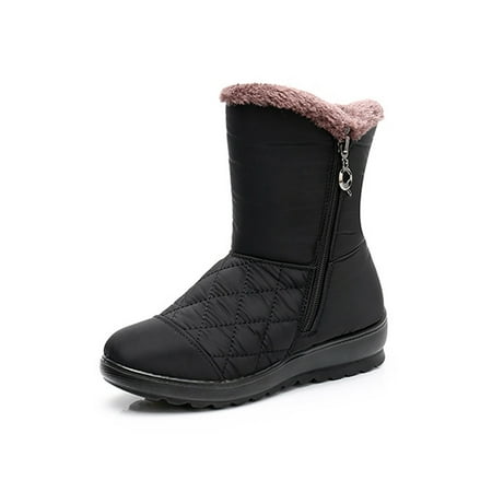 

Eloshman Womens Casual Round Toe Mid Calf Boot Work Comfort Side Zip Breathable Plush Lining Winter Warm Shoes Black 37
