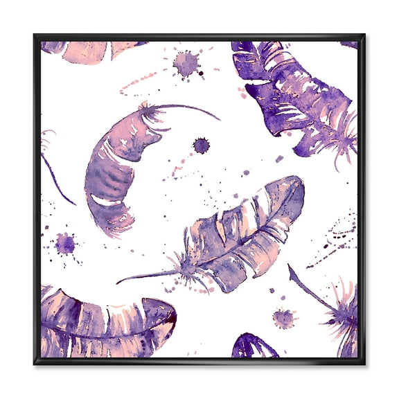 Designart 'Ethnic Purple Feathers Composition' Bohemian & Eclectic Framed Canvas Wall Art Print