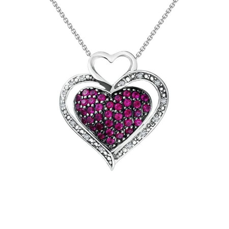 Ruby Encrusted Triple Heart Necklace Perfect for Valentines Day