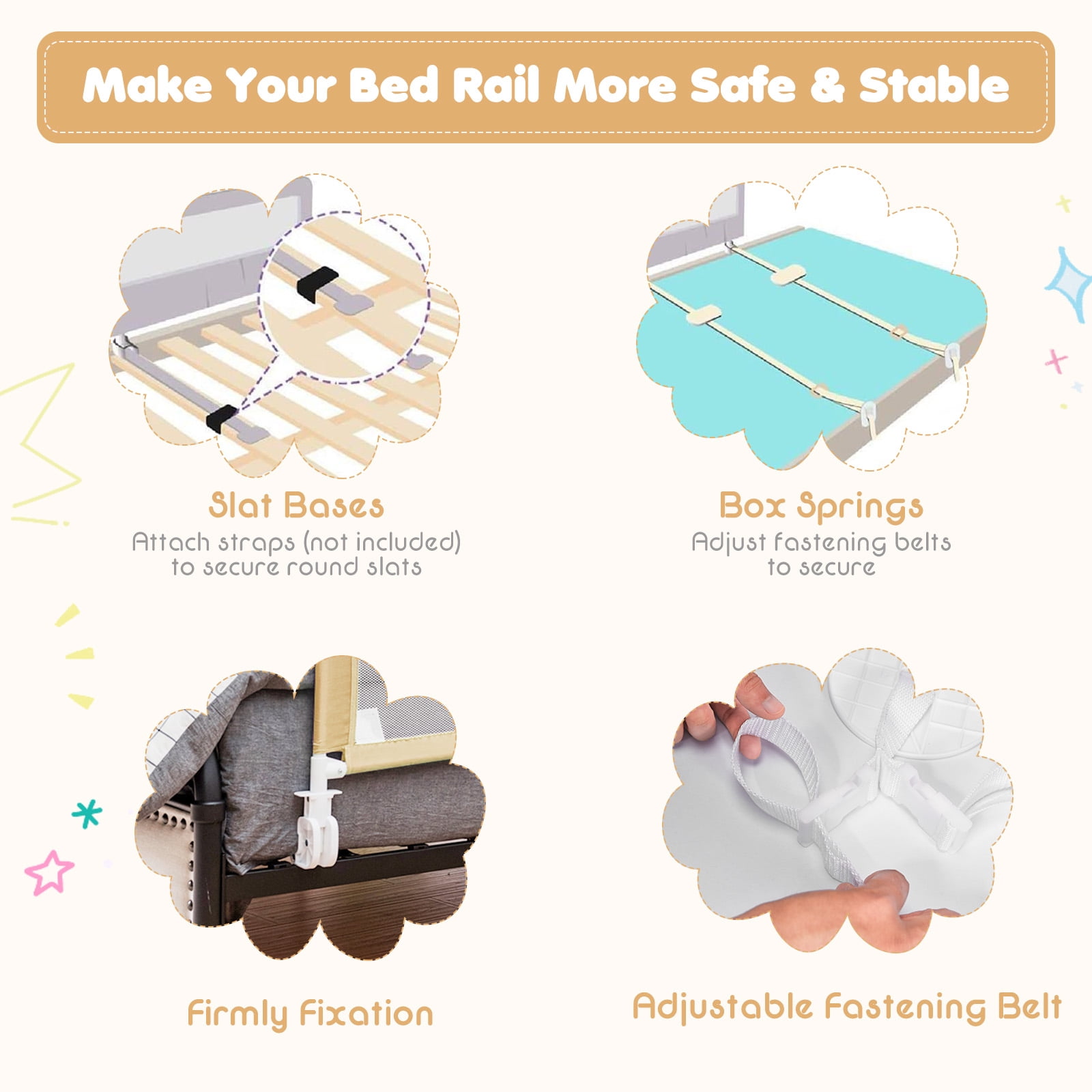 Infans 59" Breathable Baby Children Toddlers Bed Rail Guard Safety Swing Down Beige