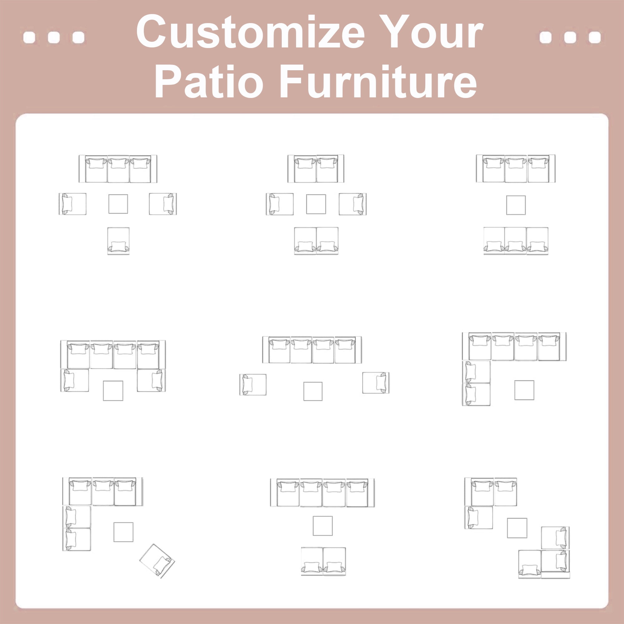 7 Pcs Patio Sofa Couch Sets, Brown Rattan Outdoor Sectional Furniture with Beige Cushions and Coffee Table, Patio Seating Sets for Garden Deck Backyard