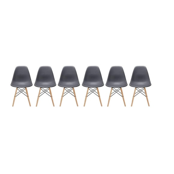 Set of Six (6) Eames Style Side Chair with Natural Wood Legs Eiffel Dining Room Chair Office Chair (GRAY)