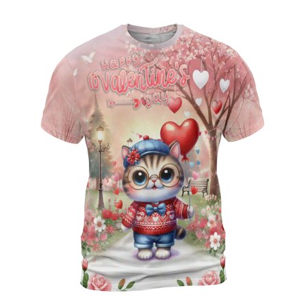 Happy Valentine’s Day Adorable Exotic Shorthair Kitten Holding Heart Balloon All Over Print 3D Shirt Unisex Merch Cat Lover Kitten Owner Gifts - 00030