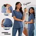thumbnail image 3 of SHIBEVER Women T-Shirts Summer Short Sleeve Tops Casual Loose Tunic Tops Side Split Ladies Comfortable Crewneck Tops Blouse Dark Blue S, 3 of 9