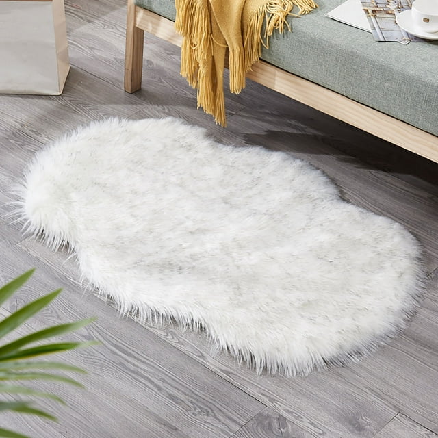 Faux Sheepskin Area Rug with Cold Proof and Non-Slip Irregular Design, Soft Sink-In Comfort for Household Use, Multi-Purpose as Tea Table Floor Mat Sofa Cushion Decor