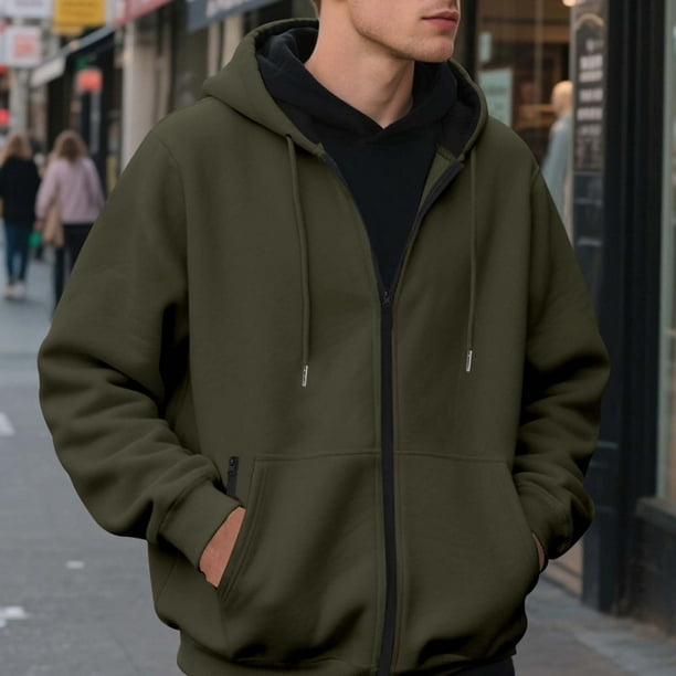 pstuiky manga larga para hombre, Sudadera con capucha y bolsillo de manga larga con cremallera y color liso para hombre salir tops l