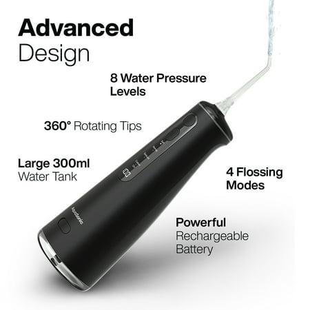 AquaSonic Elite Water Flosser - 300ml Tank, 4 Modes, 8 Pressures, 4 Tips, Waterproof - Black