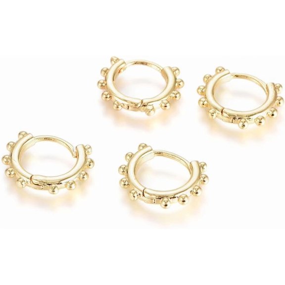 Real 18K Gold Plated Long-Lasting Platedb Earrings for Women Dainty Gold Earrings Small Gold Beaded Hoop Earrings Jewelry Gift for Women