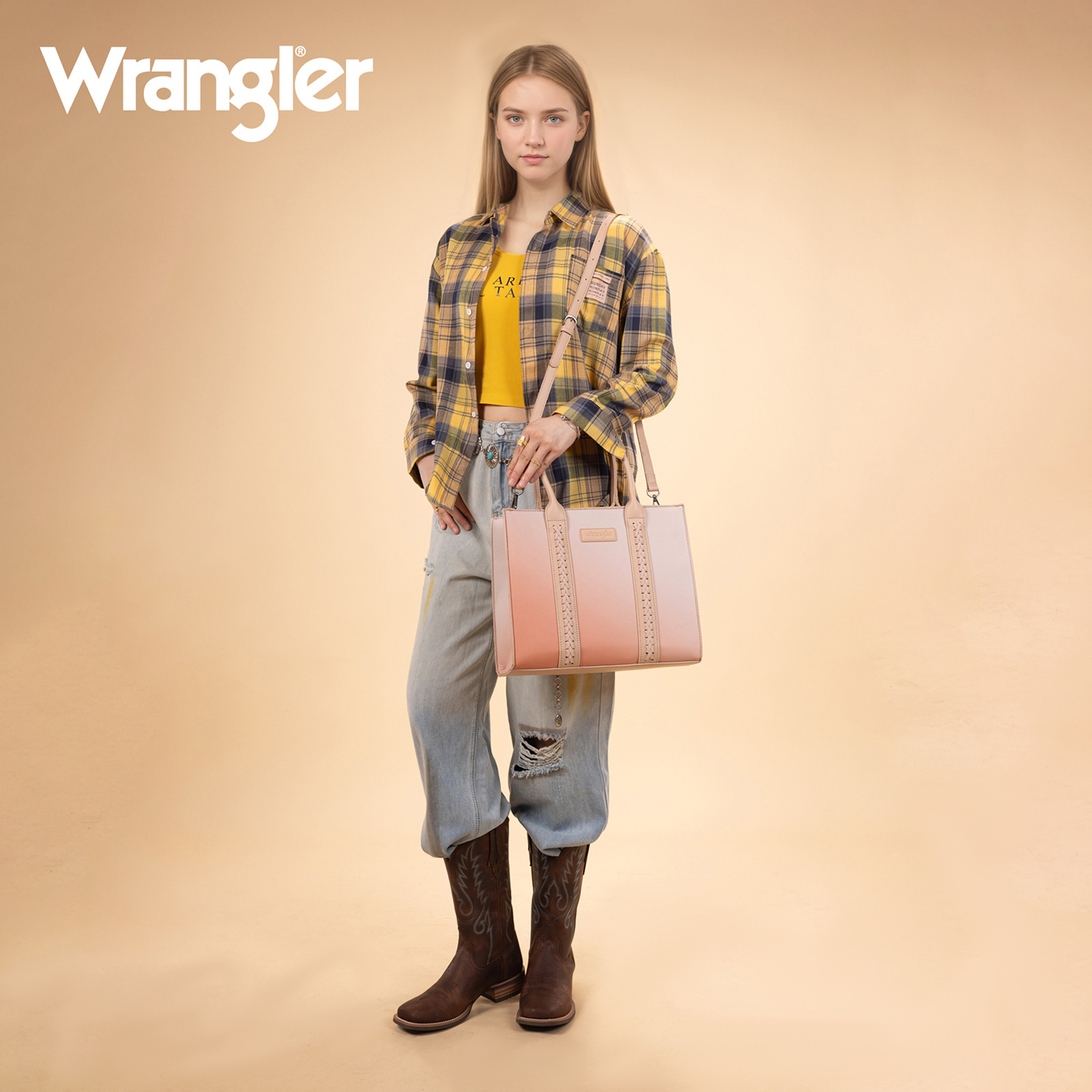 Wrangler Purses for Women Large Work Tote Bags with Strap Vintage Top-Handle Handbags, Brown
