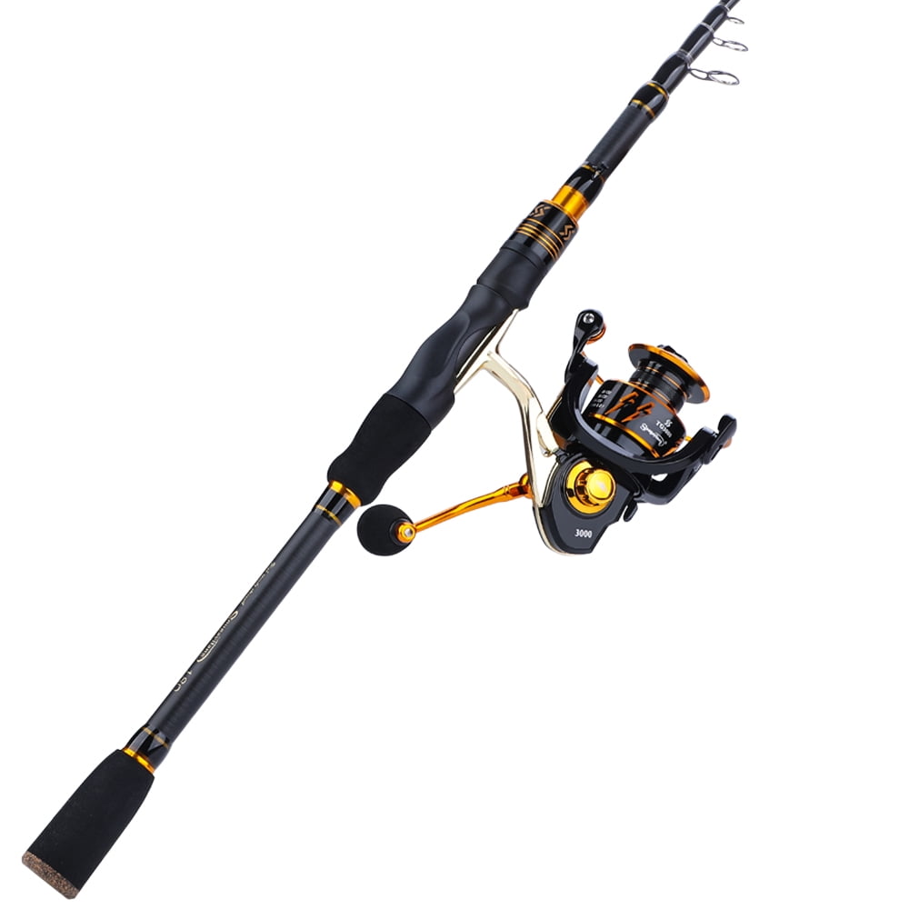 Sougayilang 1.8-2.4m Telescopic Fishing Combos Carbon Fiber Rod 13+1BB  Fishing Reel with Free Spool Fishing Hooks Lure Line Bag
