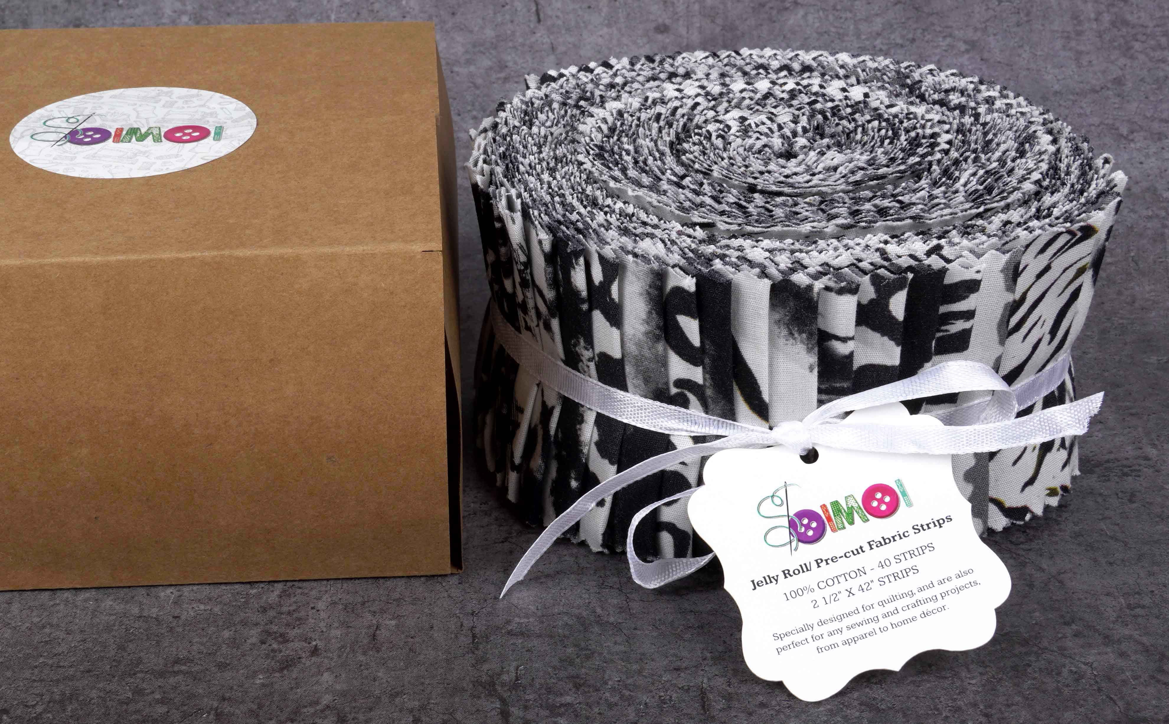 Soimoi 40Pcs Tie Dye Print Cotton Precut Fabrics For Quilting Craft Strips 2.5x42inches Jelly Roll - Black