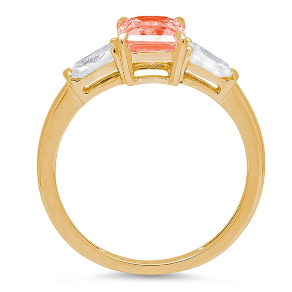 1.5 ct Emerald Cut Simulated Red Diamond Three-Stone Engagement Ring for Women in 18K Yellow Gold