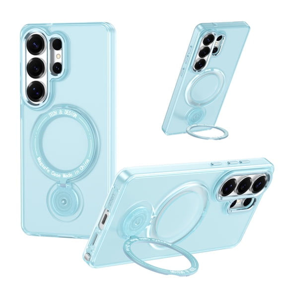 Slim Case for Samsung Galaxy S26 Ultra, Semi-Translucent Back Mangetic Cover Compatible with Magsafe Shockproof Rotating Kicskstand Case for Women Men, Blue