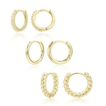 3 Pairs Hoop Earrings Set for Woman, 14K Gold Plated Hypoallergenic Gold Huggie Hoops Earrings for Women Jewelry Gift