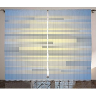 Ambesonne Minimalist Curtains 2 Panel Set, Long Striped Forms, 108" x 84", Pale Yellow Blue