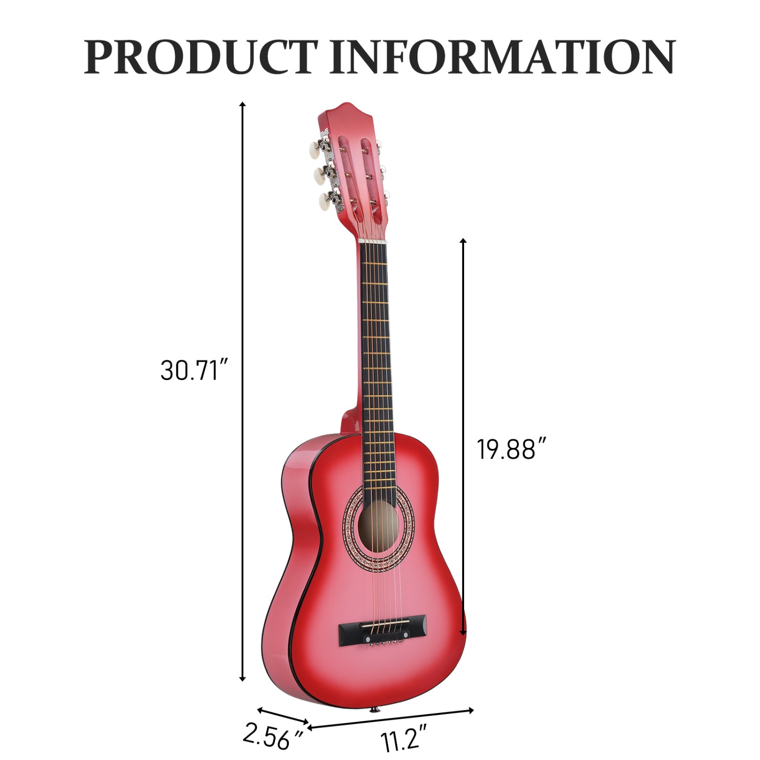 Pink 30-inch  acoustic guitar with pick, strings, capo, gig bag, tuner and shoulder strap