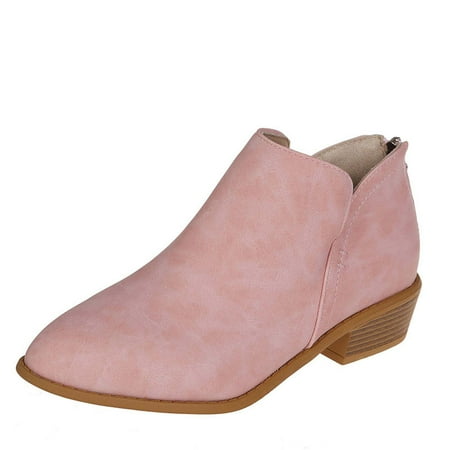 

Ankle Boots for Women Chunky Stacked Heel Faux Suede Round Toe Slip on Western Booties Cut Out Short Chelsea Boots