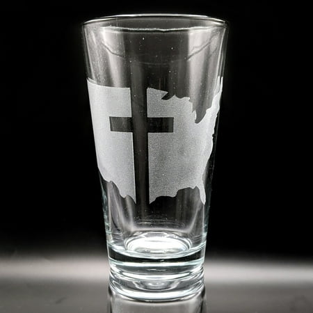 

AMERICA and CROSS Engraved 16oz Pint Glass | Great USA Patriotic Military Beer Etched Drinking Gift Idea!