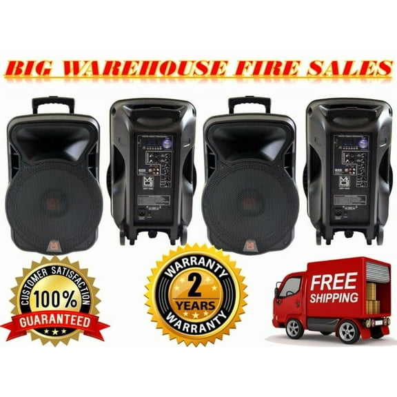 2 Mr Dj 15" 4000W Bluetooth DSP FM Radio USB Portable PA DJ Speaker