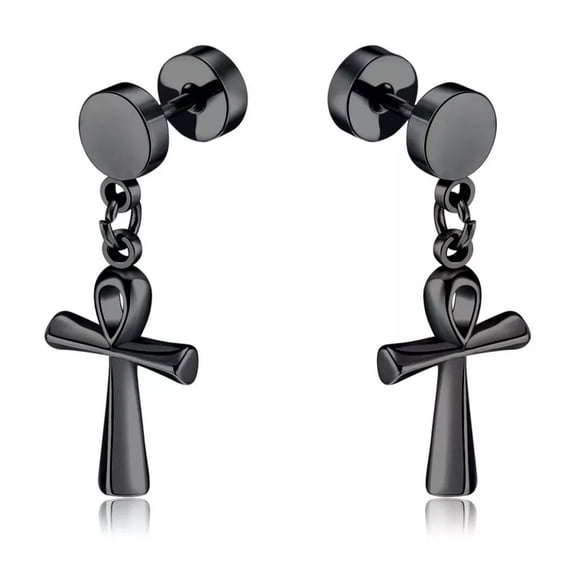 GKNET Men's Women's Black Egyptian Ankh Cross Drop Dangle Stud Earrings Punk Jewelry